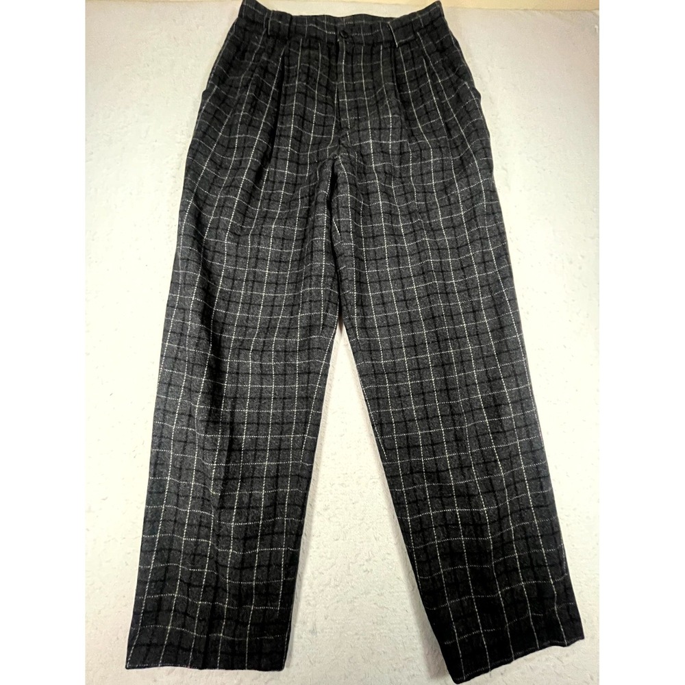 Vintage Savane Dress Pants Womens 16 Gray Plaid Pleated High Rise Wide Leg